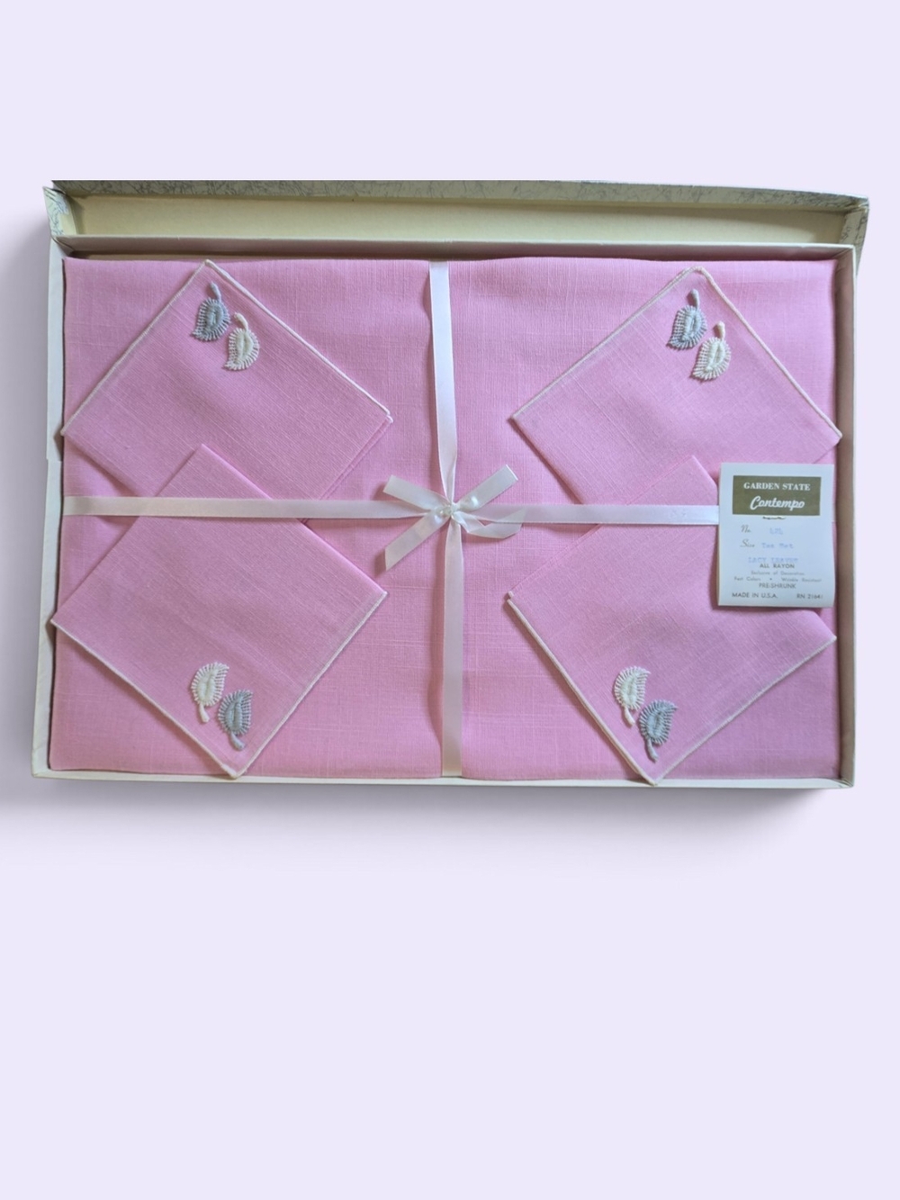Pink Linen Cocktail Napkin Set with White Ribbon
